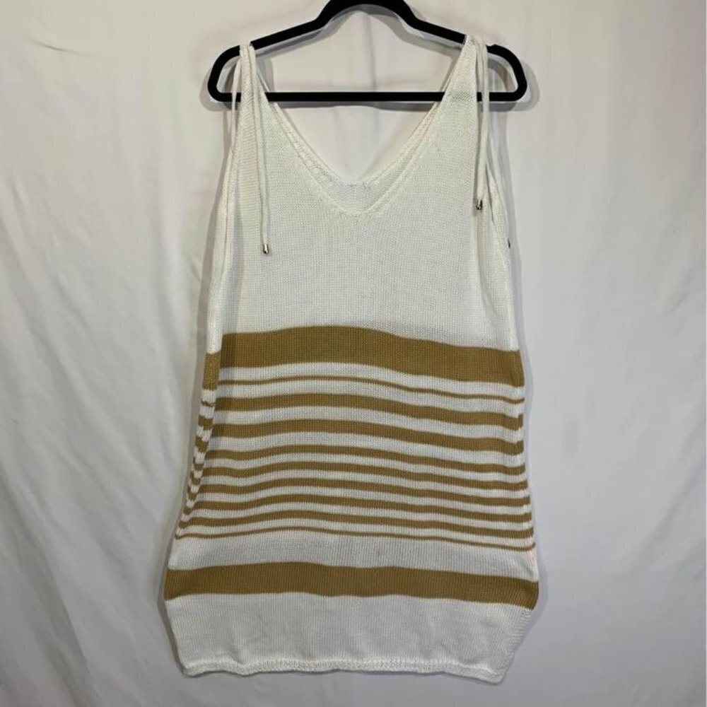 ☀️ Woman’s knit swim suit cover up. New condition. Tan/white. Size Large. S…